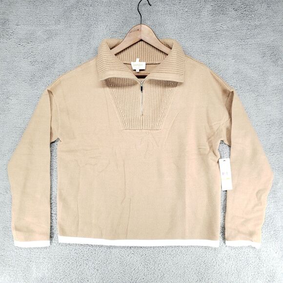 Laundry by Shelli Segal Los Angeles Half Zip Sweater Womens M Camel Beige - Picture 1 of 16